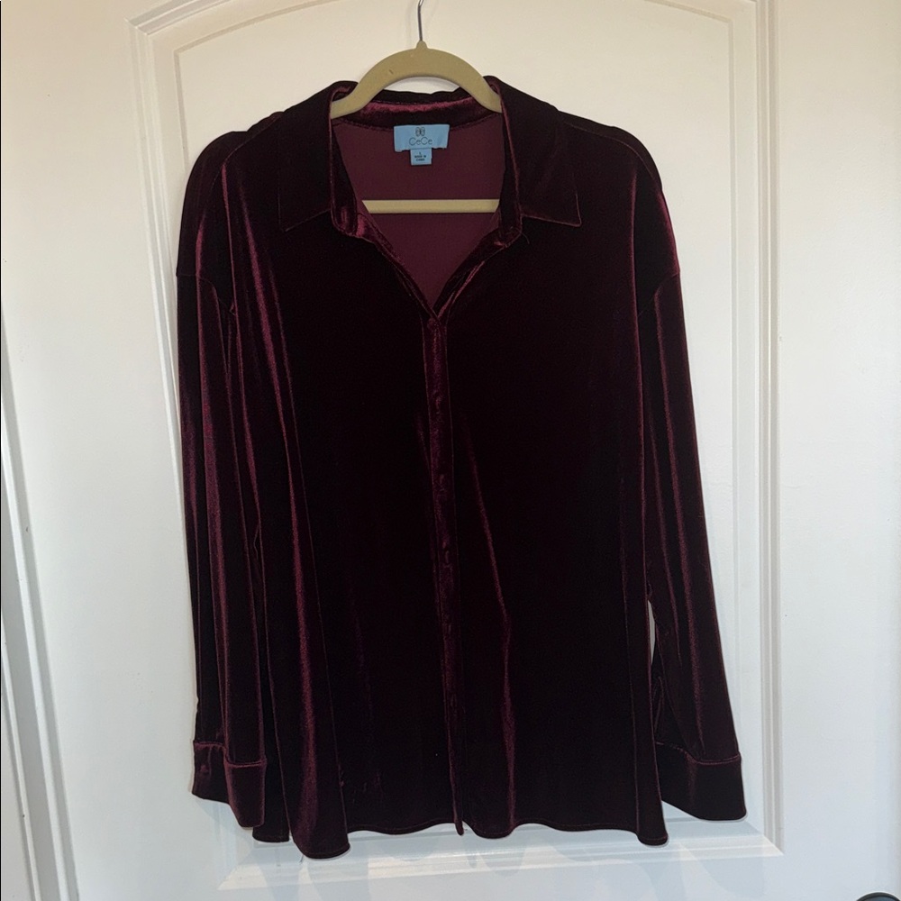 CeCe Rich Burgundy Velvet Top